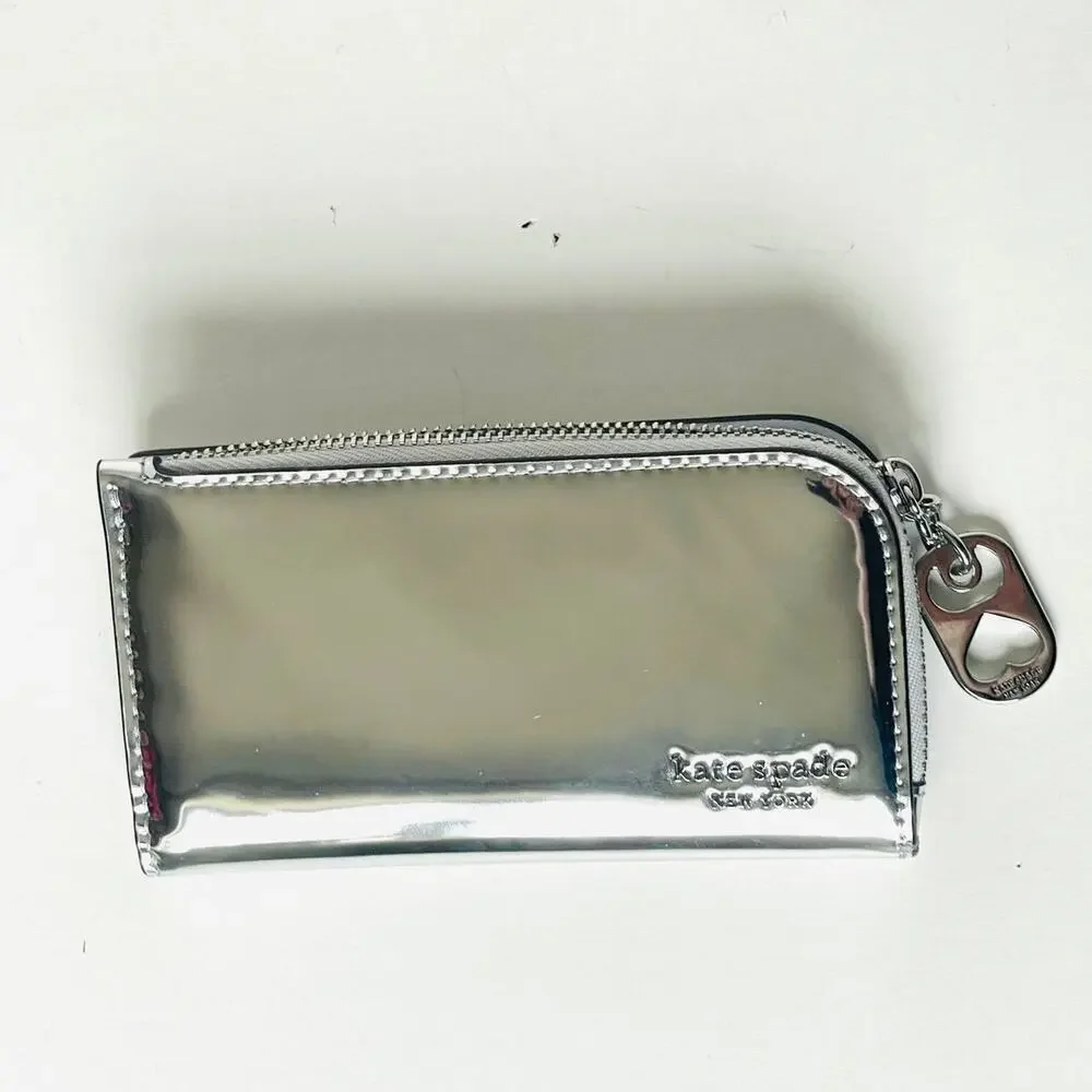 Kate Spade Devin Small Bifold Wallet Silver Patent Leather